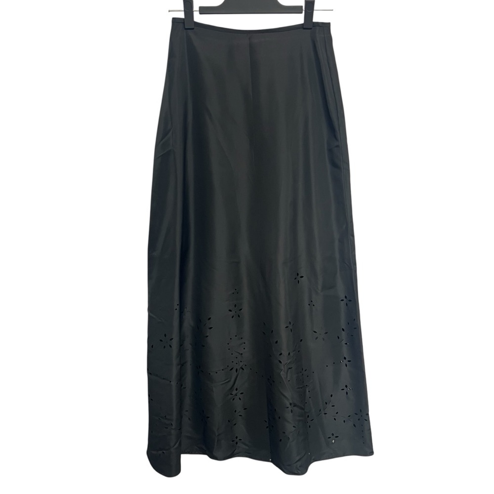 Laundry Shelli Segal Black A-Line Maxi Skirt 90s Laser Cut Floral Eyelet 4 As Is